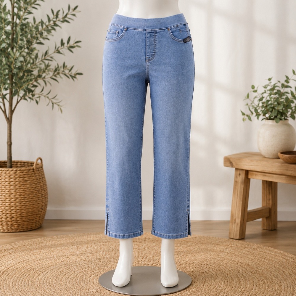 NWT LOGO Lori Goldstein Pull On Crop Jeans Womens 2X Blue Shape Recover Denim